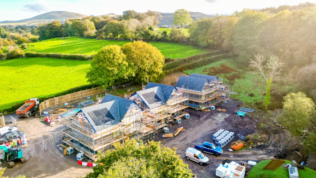 drone image of homes in tregarth being built