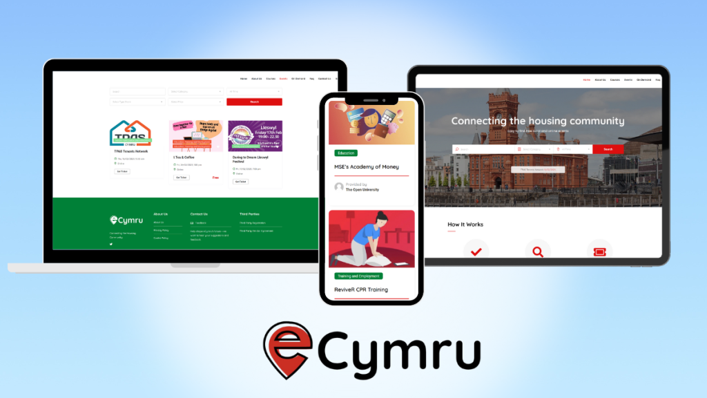 images of computer screens with ecymru website on them