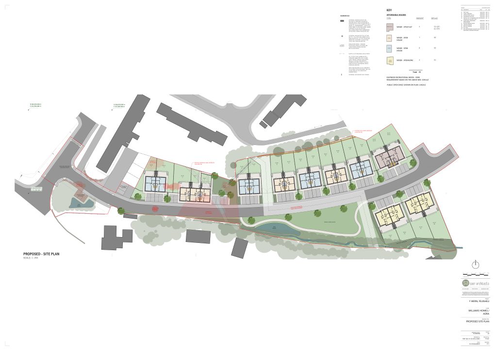 site plan of proposed develmopent in Y Wern, Felinheli