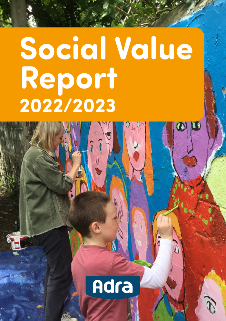 Social Value report cover - picture of an artist painting a Muriel with a young person