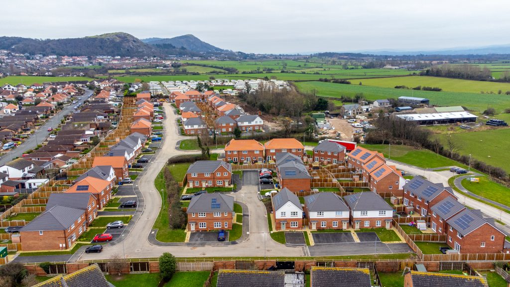 Aerial view of the Plas Newydd Farm housing development